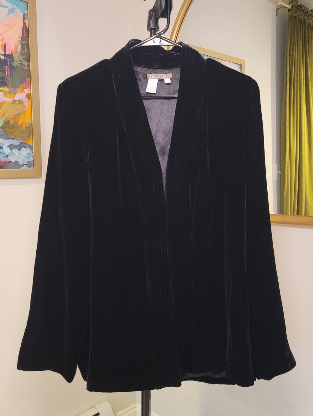 Vintage ISABELLA BIRD Black Velvet Blazer Jacket Silk Blend Shawl Collar Luxury